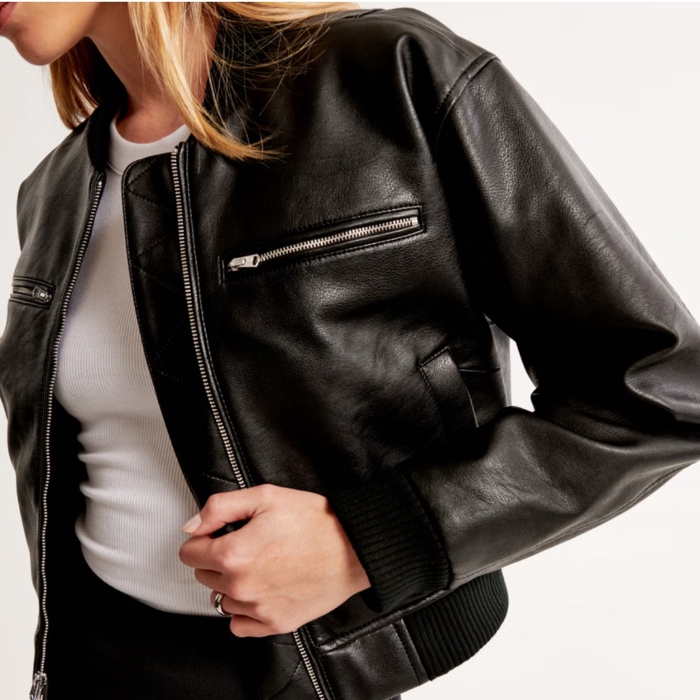 Abercrombie & Fitch Cropped Vegan Leather Bomber Jacket